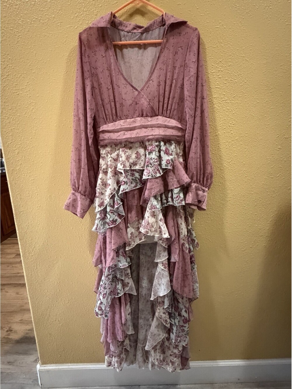 Lanlan Sense of Girlish Ruffle Patchwork Asymetrical Hem Dress China Size Large